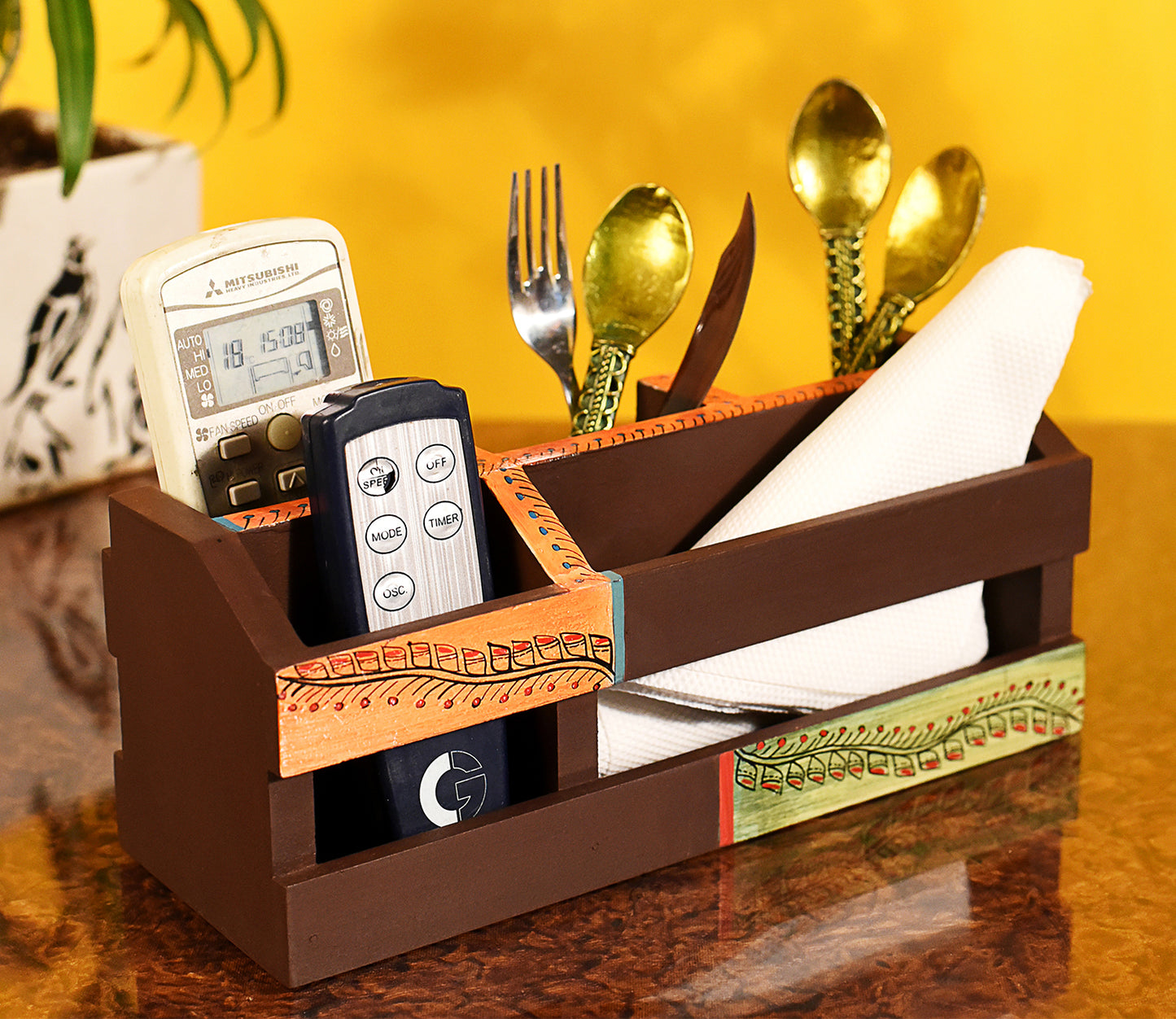 Udaipur Handicrafts Tribal Art Handcrafted Wooden Cutlery Holder