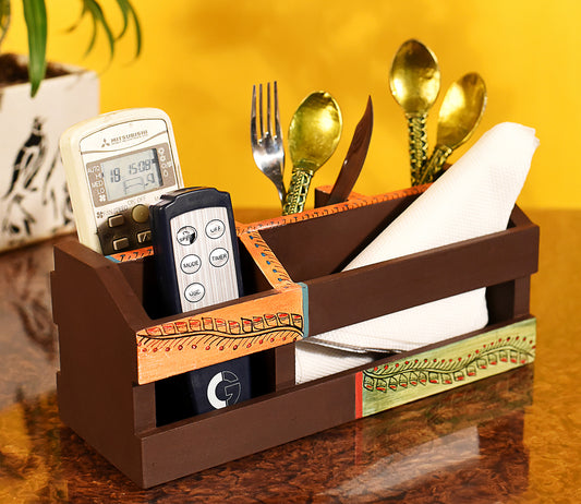 Udaipur Handicrafts Tribal Art Handcrafted Wooden Cutlery Holder