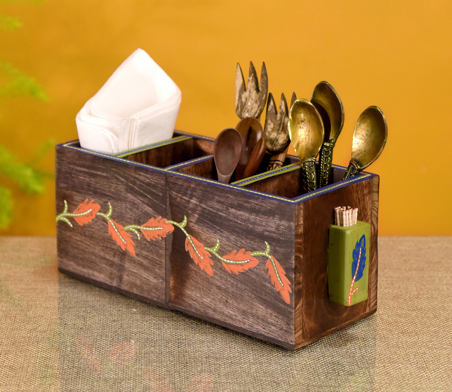 Udaipur Handicrafts  Wooden Autumn Leaf Cutlery Stand