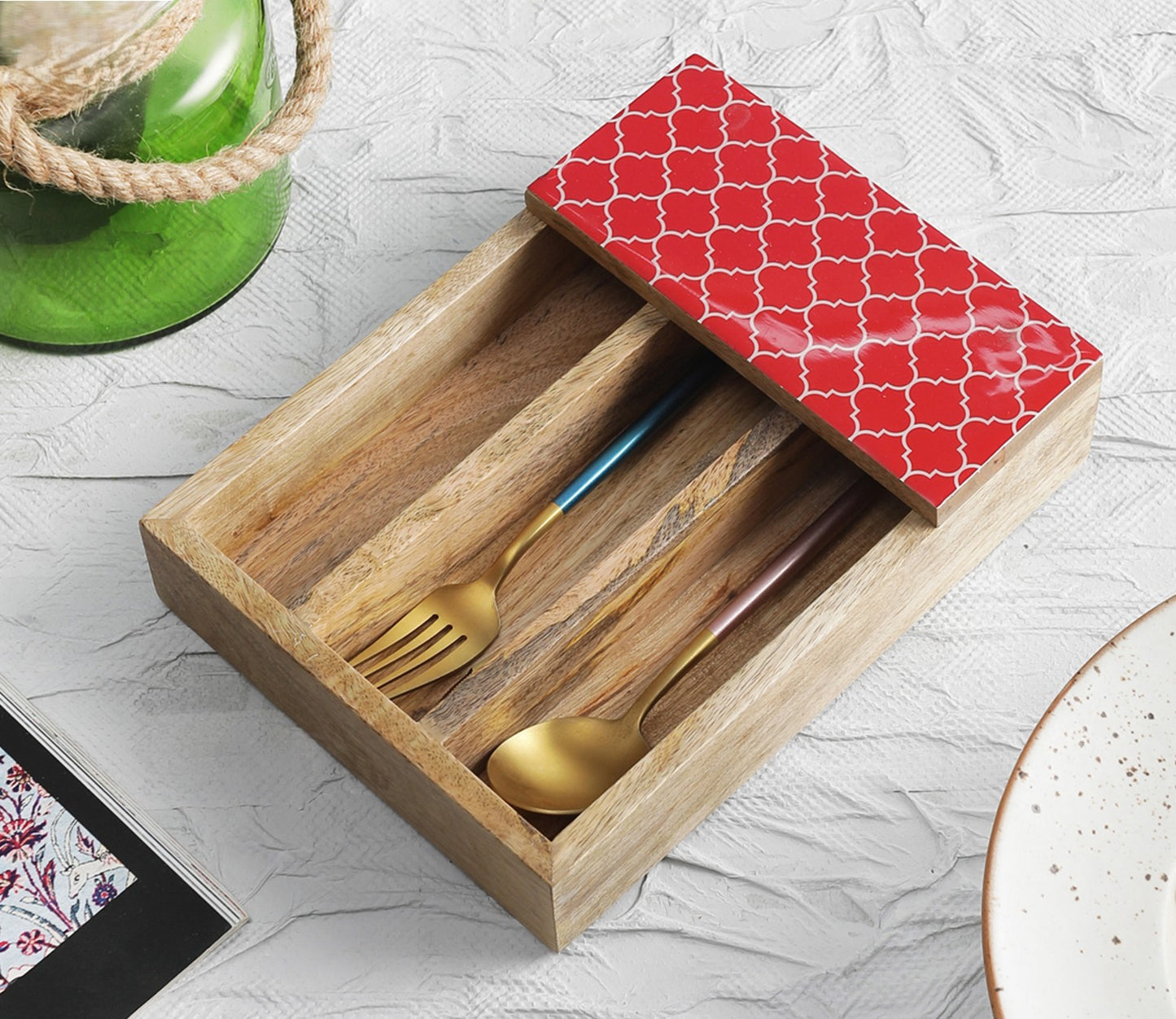 Udaipur Handicrafts Moroccan Red Mango Wood Spoon Holder