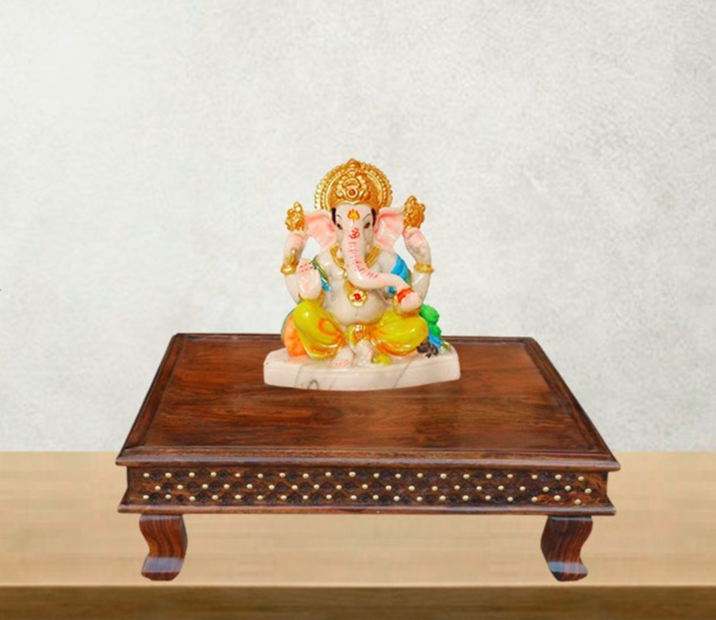 Udaipur Handicrafts Modern Style Brown And Golden Wooden Chowki