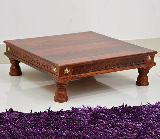 Udaipur Handicrafts Brown And Gold Wooden Chowki