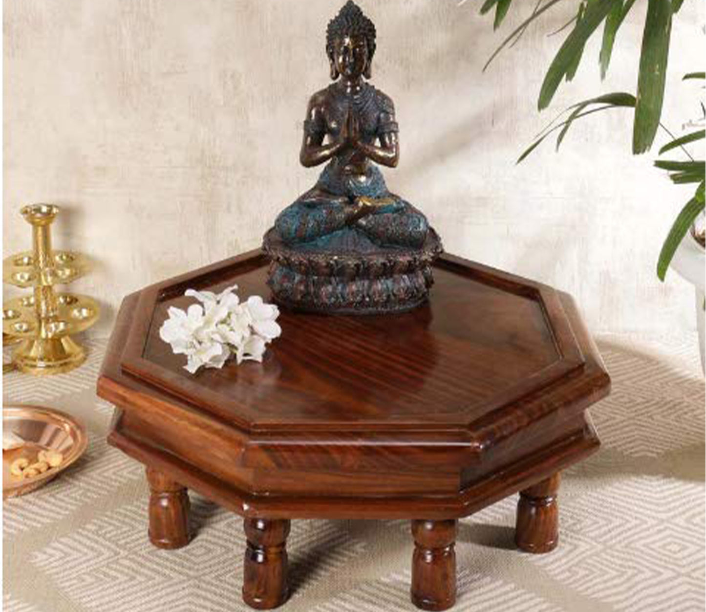 Udaipur Handicrafts Brown Wooden Octagon Chowki