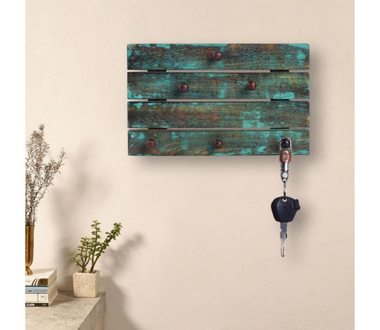 Udaipur Handicrafts Antique Finish Mango Wood 6 Hooks Key Holder