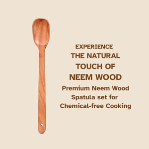 Udaipur Handicrafts Pure Neem Wood Spatula Set for Cooking | Dosa Spatula Set | Wooden Spatula for Serving, Mixing, Flipping | Naturally Antimicrobial and Non Stick - Neem Wood Flip & Serve Set of 3