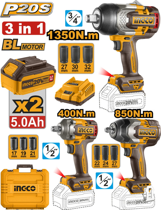 INGCO Cordless 3 pcs combo kit COSLI250386