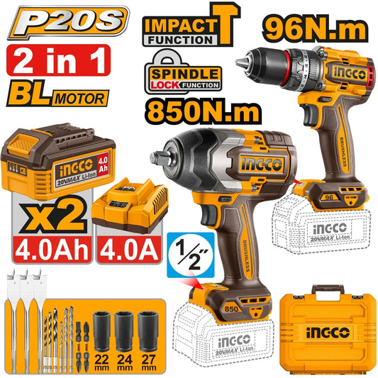 INGCO Cordless 2pcs combo kit COSLI250586