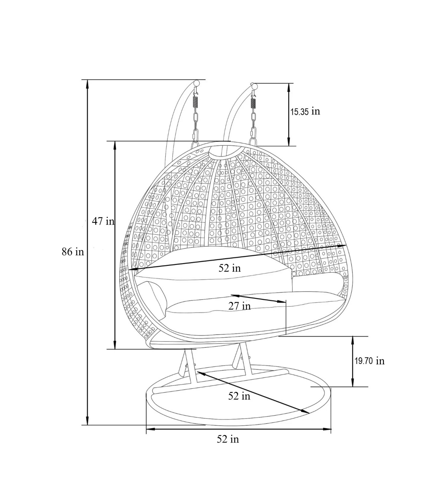 UdrCrafts® Cane Scutari Double Seater Hanging Swing With Stand For Balcony , Garden Swing (Honey)