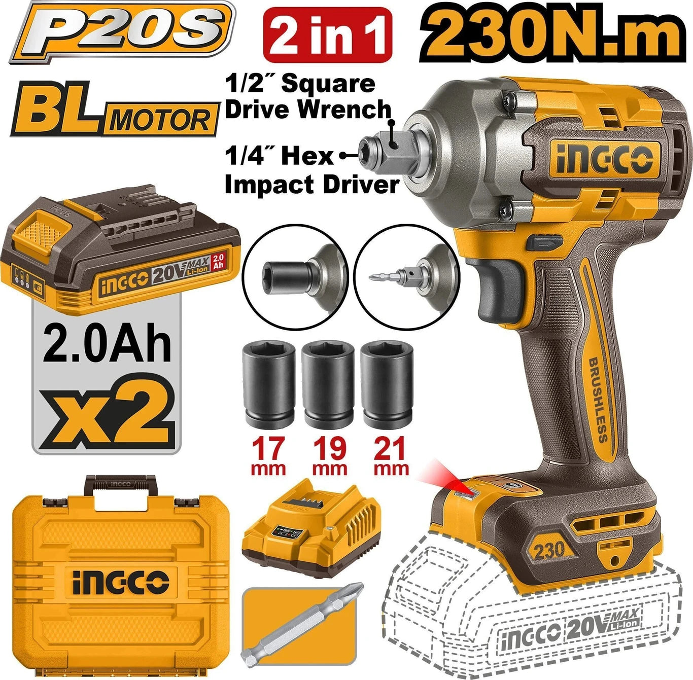 INGCO Cordless impact driver&wrench CIWLI20236