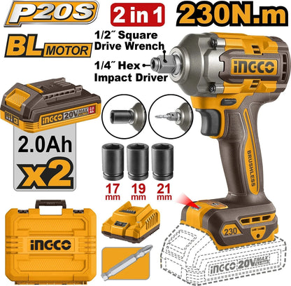 INGCO Cordless impact driver&wrench CIWLI20236