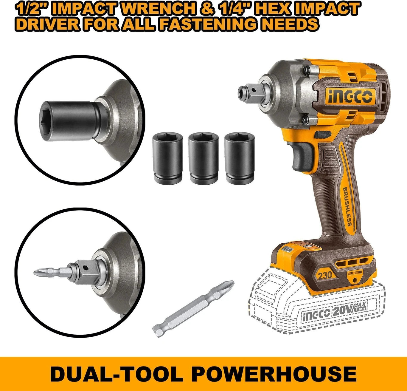INGCO Cordless impact driver&wrench CIWLI20236