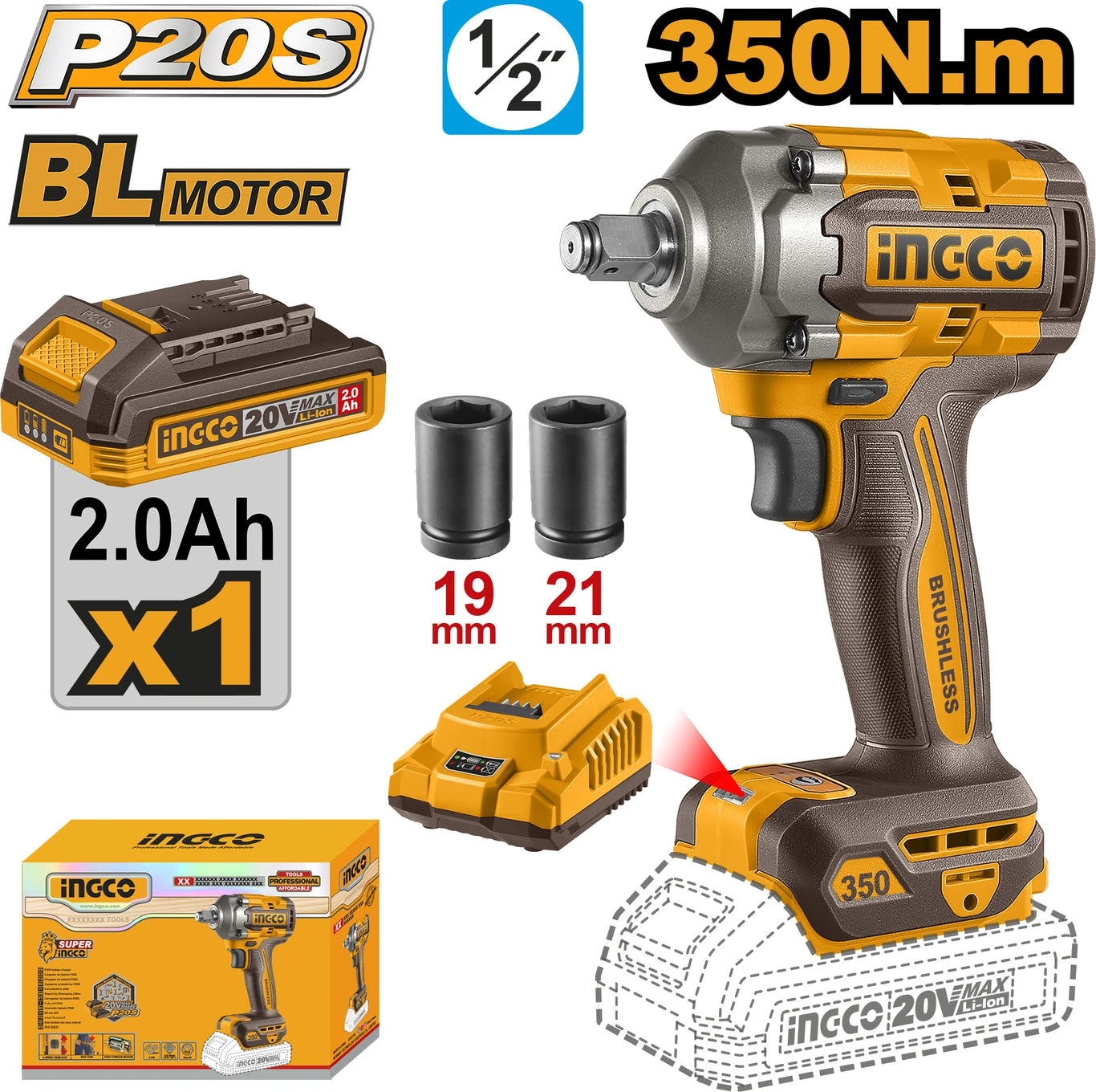 INGCO Cordless impact wrench CIWLI20351