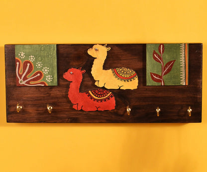 Udaipur Handicrafts Wood  Multicolor Tribal Art Alpaca Theme Key Holder