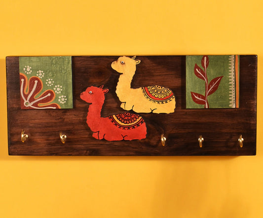 Udaipur Handicrafts Wood  Multicolor Tribal Art Alpaca Theme Key Holder