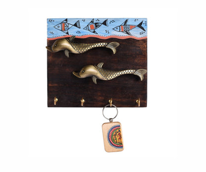 Udaipur Handicrafts Wood Fish Design Tribal Art Key Holder