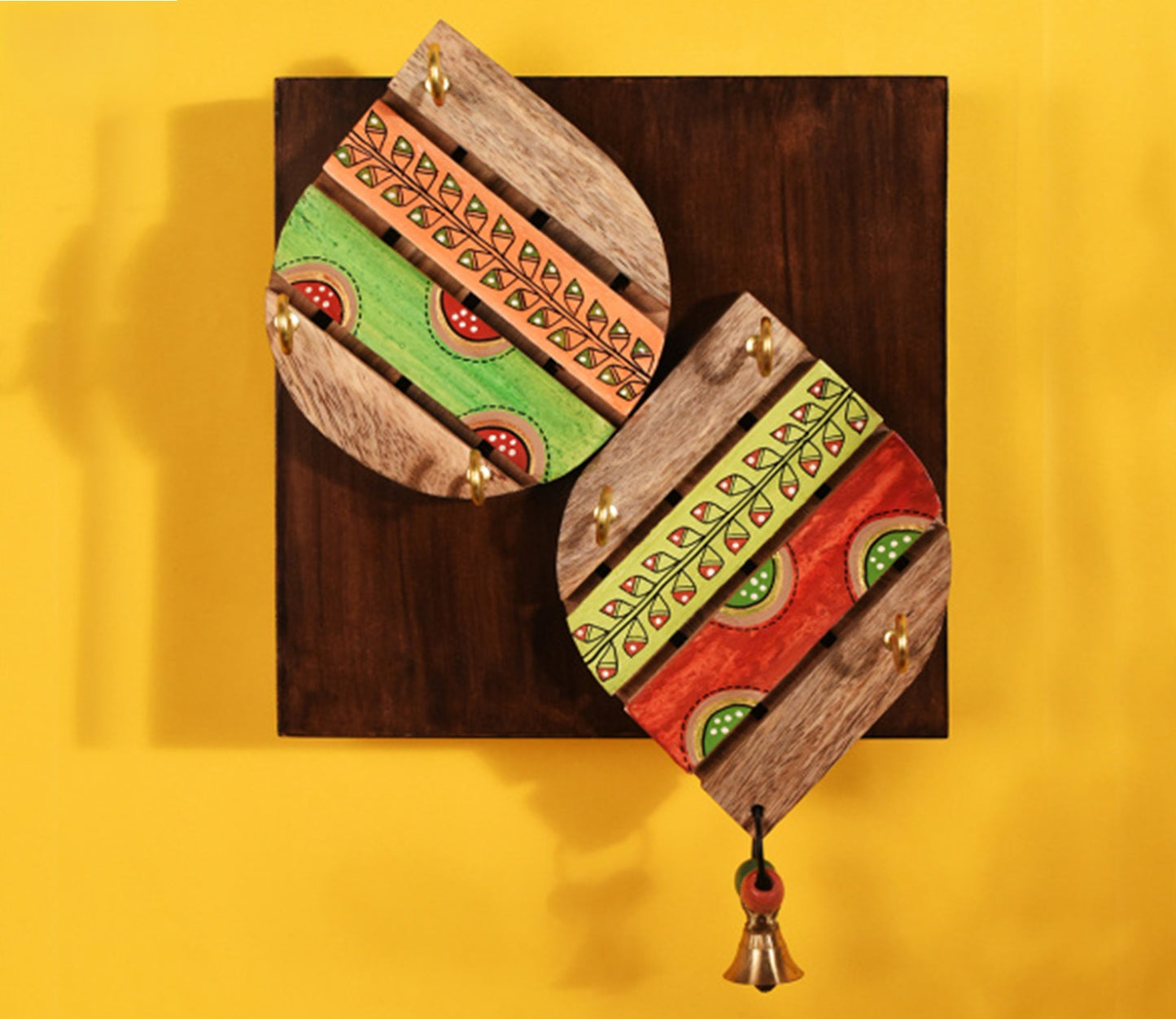 Udaipur Handicrafts Wood Multicolor Tribal Art Leaf Design Key Holder
