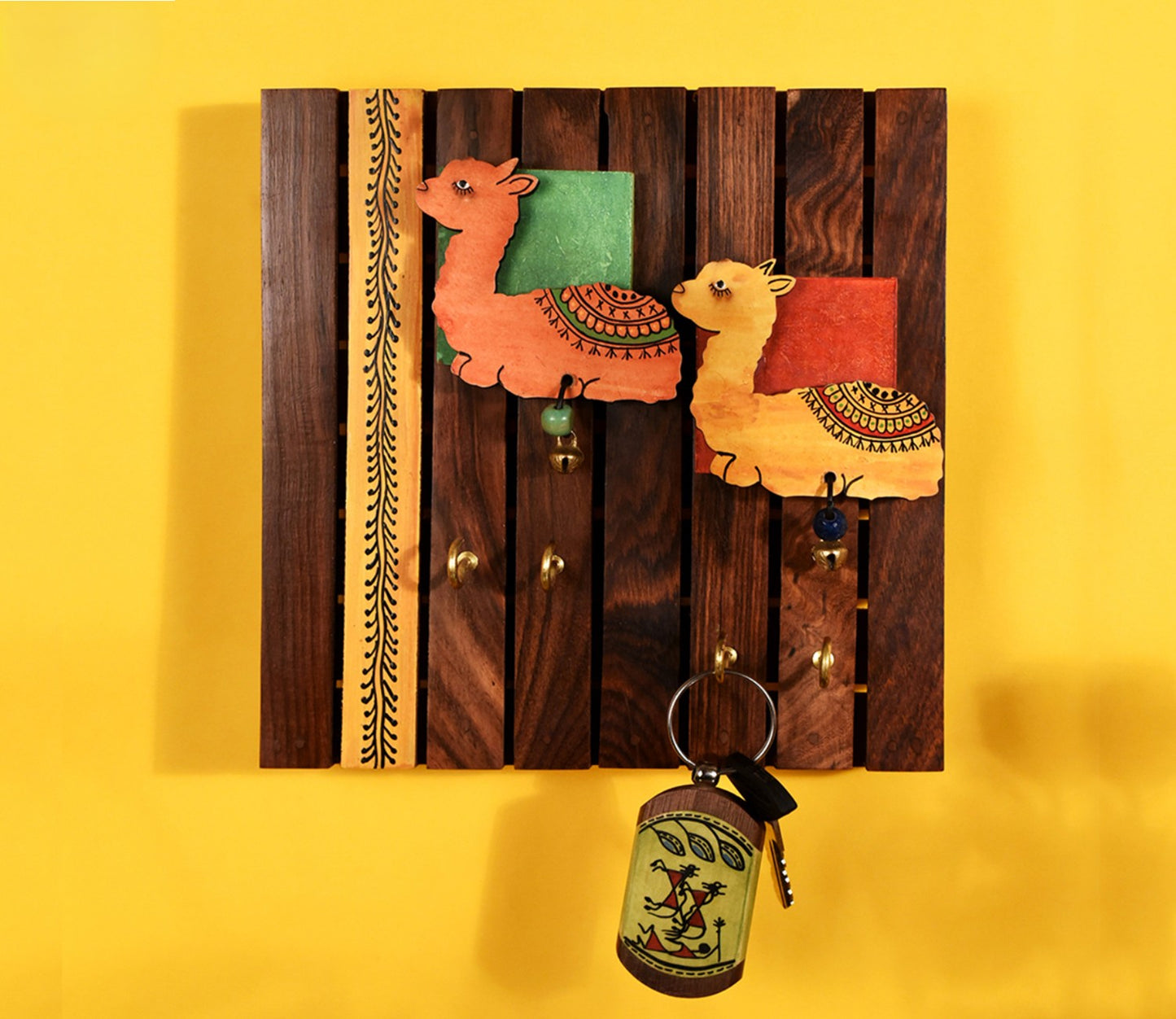 Udaipur Handicrafts Wood  Multicolor Tribal Art Alpaca Theme Key Holder
