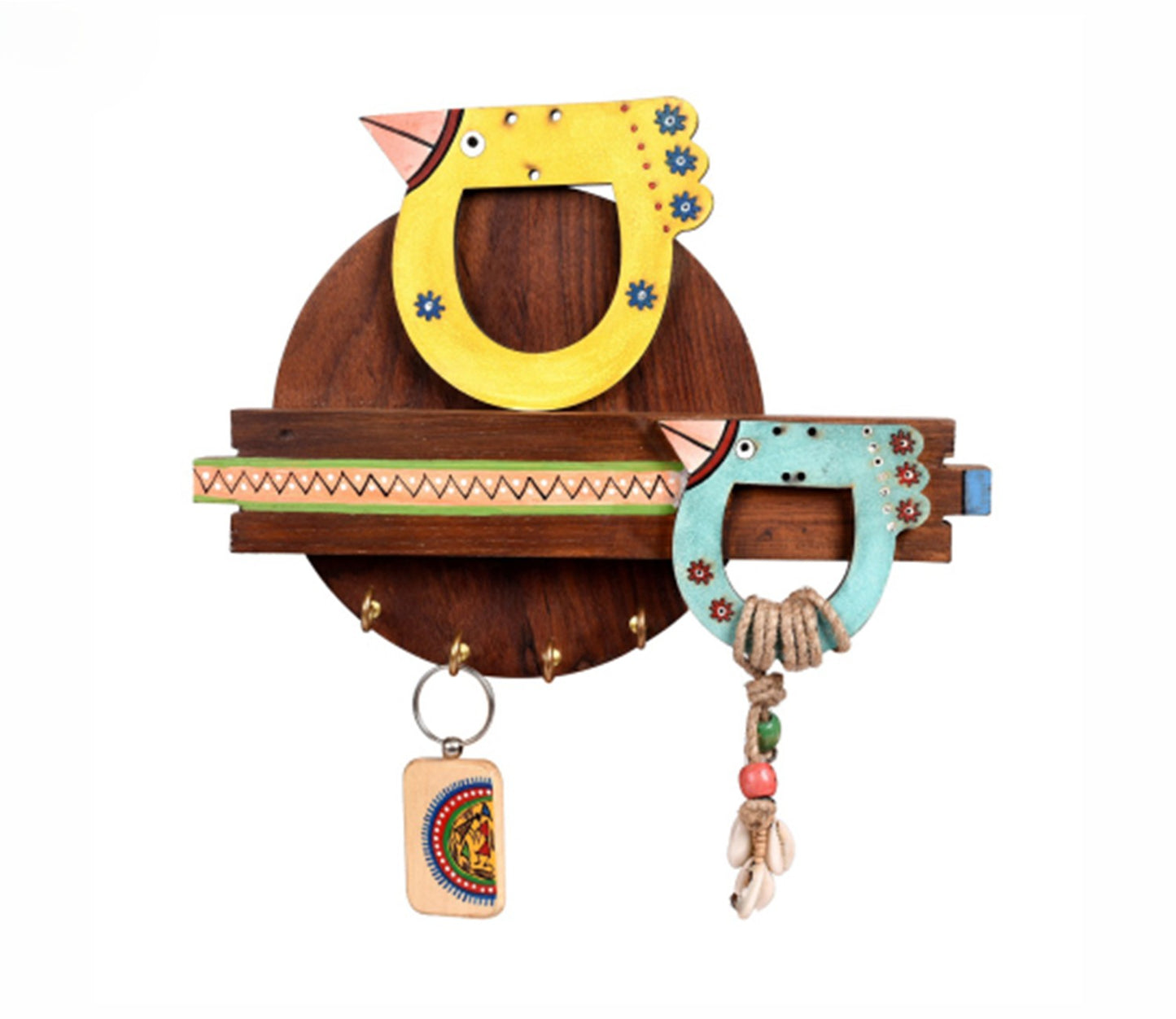 Udaipur Handicrafts Wood Tribal Art Bird Theme  Key Holder
