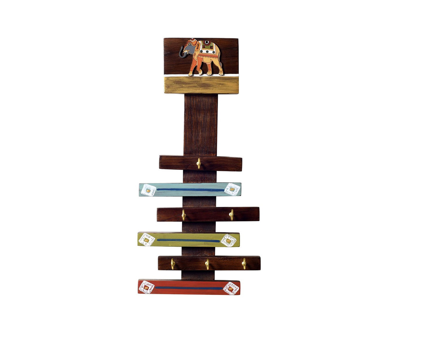 Udaipur Handicrafts Wood Happy Elephants Stripped Key Hangers