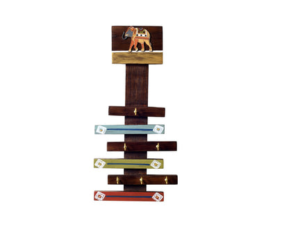 Udaipur Handicrafts Wood Happy Elephants Stripped Key Hangers