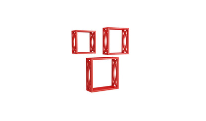 Udaipur Handicrafts Wood  Wall Mounted Cube Shelf Rack Set of 3 (Red)