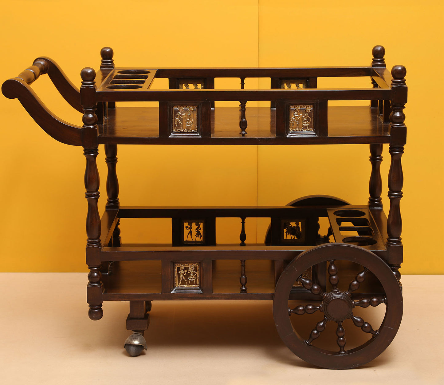 Udaipur Handicrafts Wood  Vindy Food Trolly in Teakwood with Walnut Finish