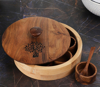 Udaipur Handicrafts Tree of Life Wood  Masala Dani for Seven Spices