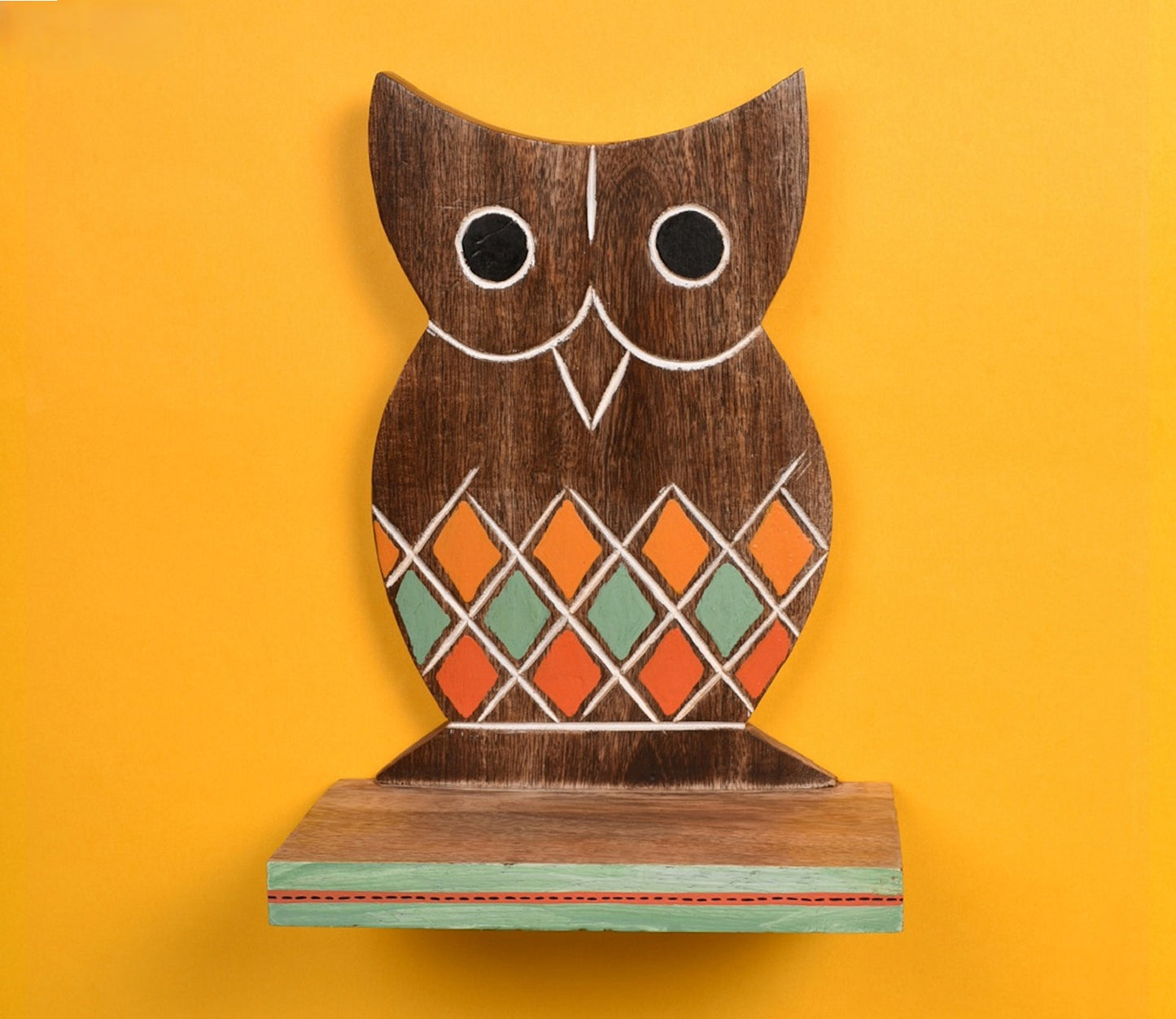 Udaipur Handicrafts Natural Brown Owl Shelf With Two Pots