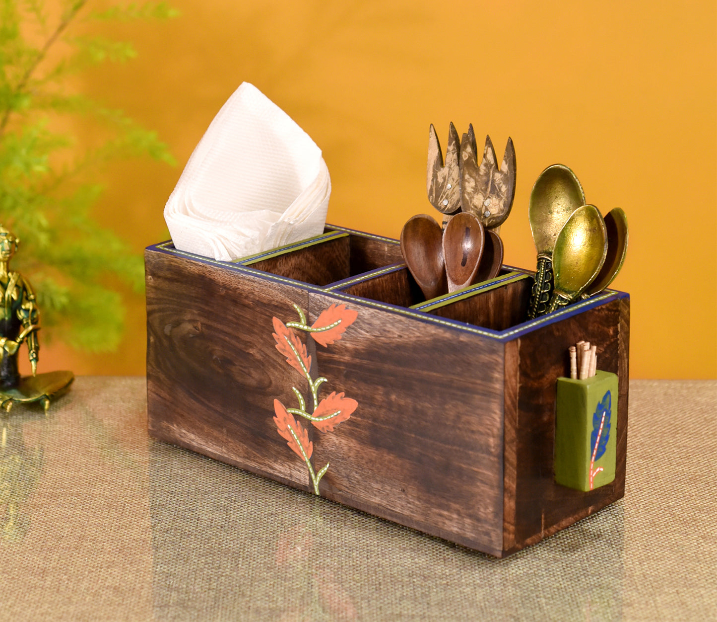 Udaipur Handicrafts  Wooden Autumn Leaf Cutlery Stand