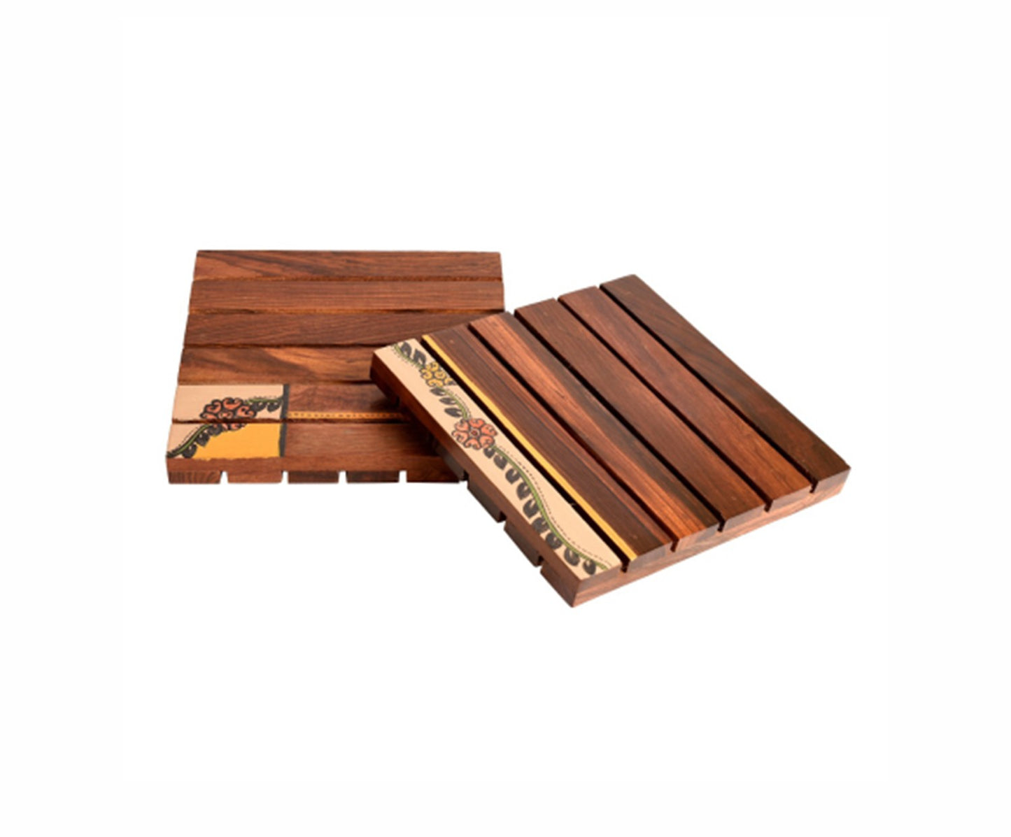 Udaipur Handicrafts Wooden Handcrafted Flower Art Coaster