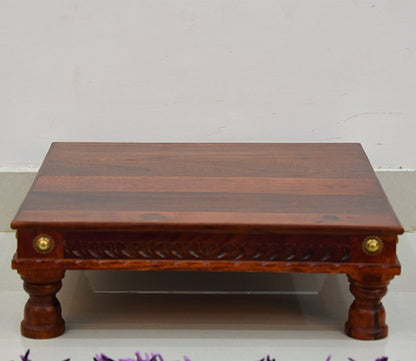 Udaipur Handicrafts Brown And Gold Wooden Chowki