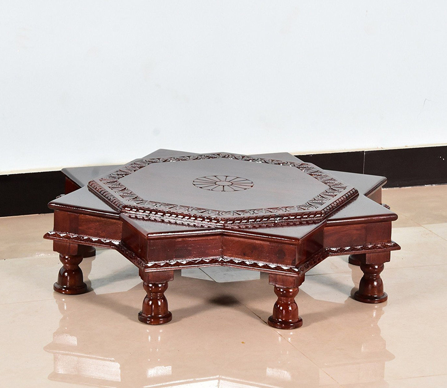 Udaipur Handicrafts Brown Sheesham Wood Designer Chowki
