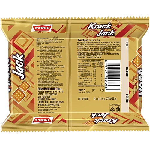 Parle Krack Jack Original Sweet & Salty Cracker Biscuit, 56.7 g (44.1 + 12.6 g Extra)