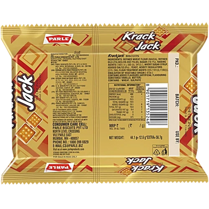 Parle Krack Jack Original Sweet & Salty Cracker Biscuit, 56.7 g (44.1 + 12.6 g Extra)
