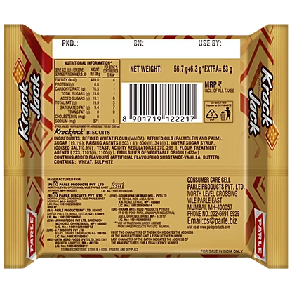 Parle Krack Jack Original Sweet & Salty Cracker Biscuit, 56.7 g (44.1 + 12.6 g Extra)