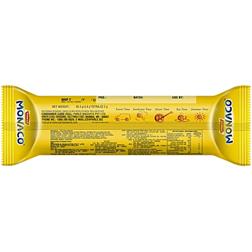 Parle Monaco Biscuit - Classic Regular, Salted Snack, 52.2 g (46.4 + 5.8 g Extra)