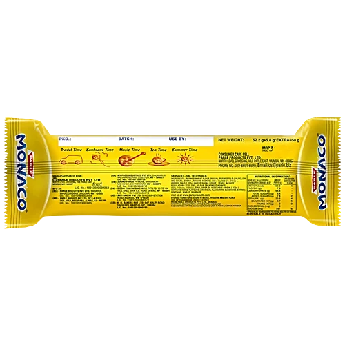 Parle Monaco Biscuit - Classic Regular, Salted Snack, 52.2 g (46.4 + 5.8 g Extra)