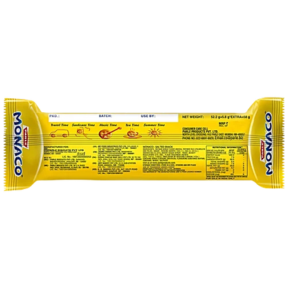 Parle Monaco Biscuit - Classic Regular, Salted Snack, 52.2 g (46.4 + 5.8 g Extra)