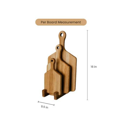 Udaipur Handicrafts Wooden Chopping Board Set of 3 with Stand – Acacia & Mango Wood Cutting Boards in Multiple Sizes – Durable, Stylish & Compact for Kitchen Prep, Serving & Storage