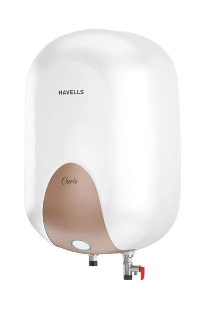 Havells Carlo 15L Premium Geyser | Feroglas Inner Tank, Smart LED Indicator, Dual Safety System | For High-Rise Buildings 7-Year Tank Warranty (White Champagne Gold, 15 Liter)