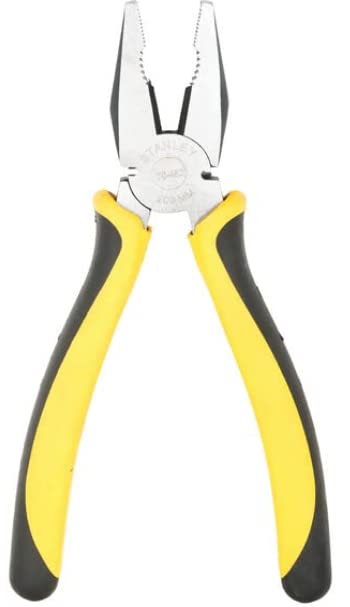 STANLEY 70-482 8'' Sturdy Steel Combination Plier Double Color Sleeve, Anti-Rust, Black Phosphate Finish, Material: C45, Full Body Hardened, Used for Gripping, Twisting, Bending and Wire Cutting