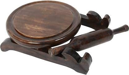 Udaipur Handicrafts Wooden Chakla Belan with Stand | Handcrafted Sheesham Wood Rolling Pin & Board Set for Roti, Chapati, Paratha, and Dough