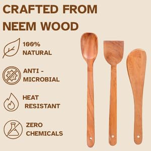Udaipur Handicrafts Pure Neem Wood Spatula Set for Cooking | Dosa Spatula Set | Wooden Spatula for Serving, Mixing, Flipping | Naturally Antimicrobial and Non Stick - Neem Wood Flip & Serve Set of 3