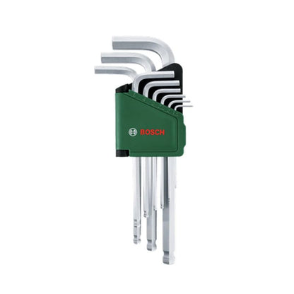 BOSCH 9-Piece Hex Key Set | 9 Sizes for Versatile Fastening & Assembly | Durable High-Strength Steel | L-Shaped Design for Extra Torque | Comfortable Grip for Easy Handling