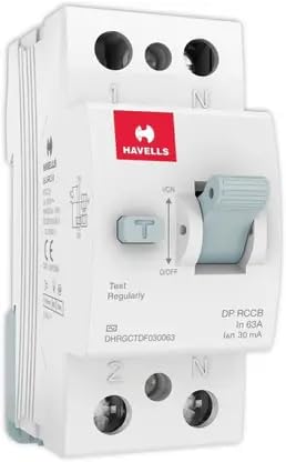 Havells 30mA 63A Double Pole RCCB Circuit Breaker AC Type PVC Base White DHRACMDF030063