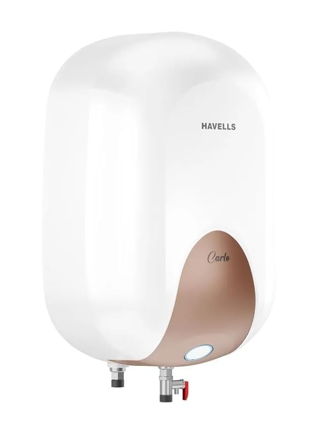 Havells Carlo 15L Premium Geyser | Feroglas Inner Tank, Smart LED Indicator, Dual Safety System | For High-Rise Buildings 7-Year Tank Warranty (White Champagne Gold, 15 Liter)