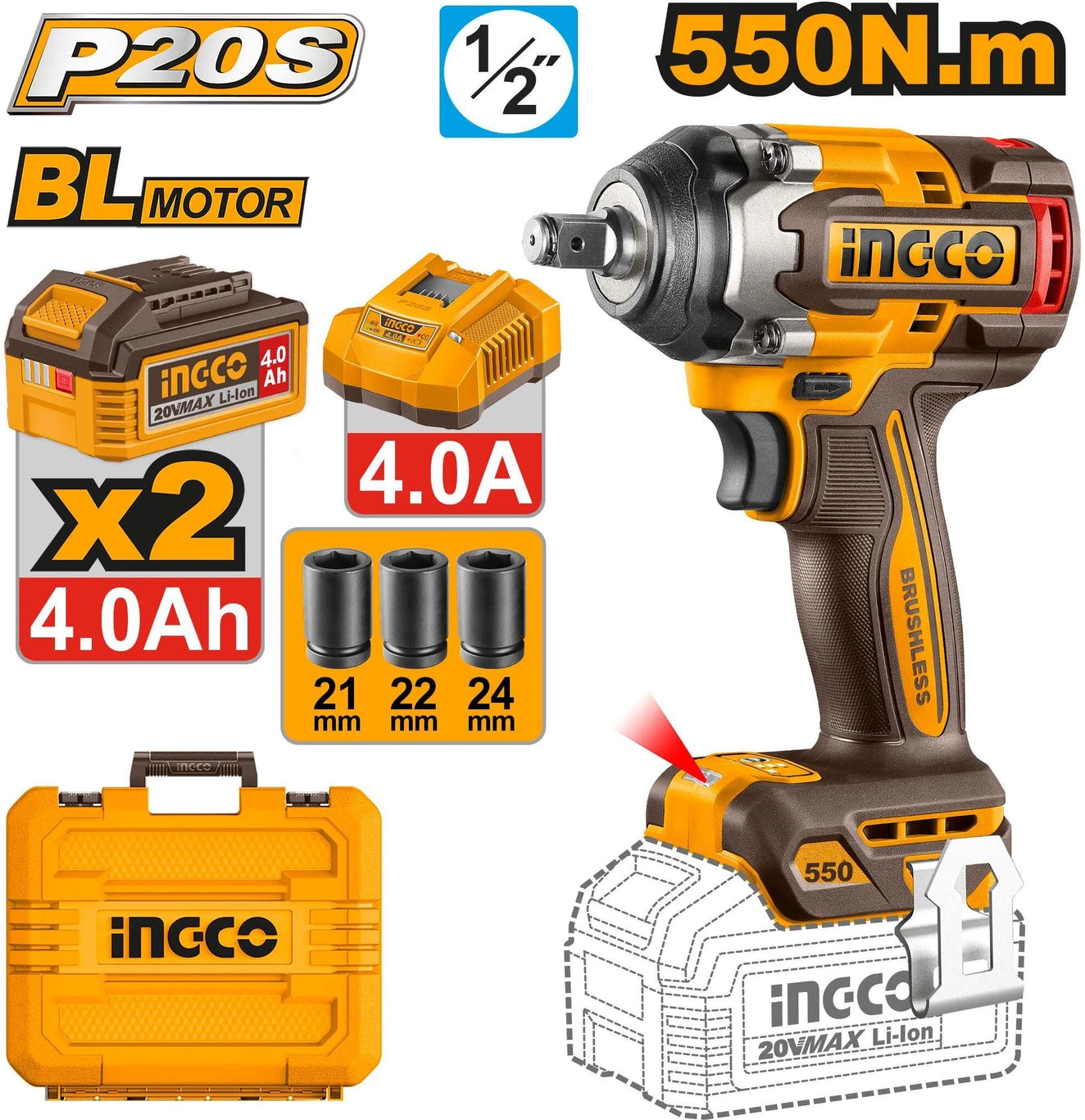 INGCO Cordless impact wrench CIWLI20551
