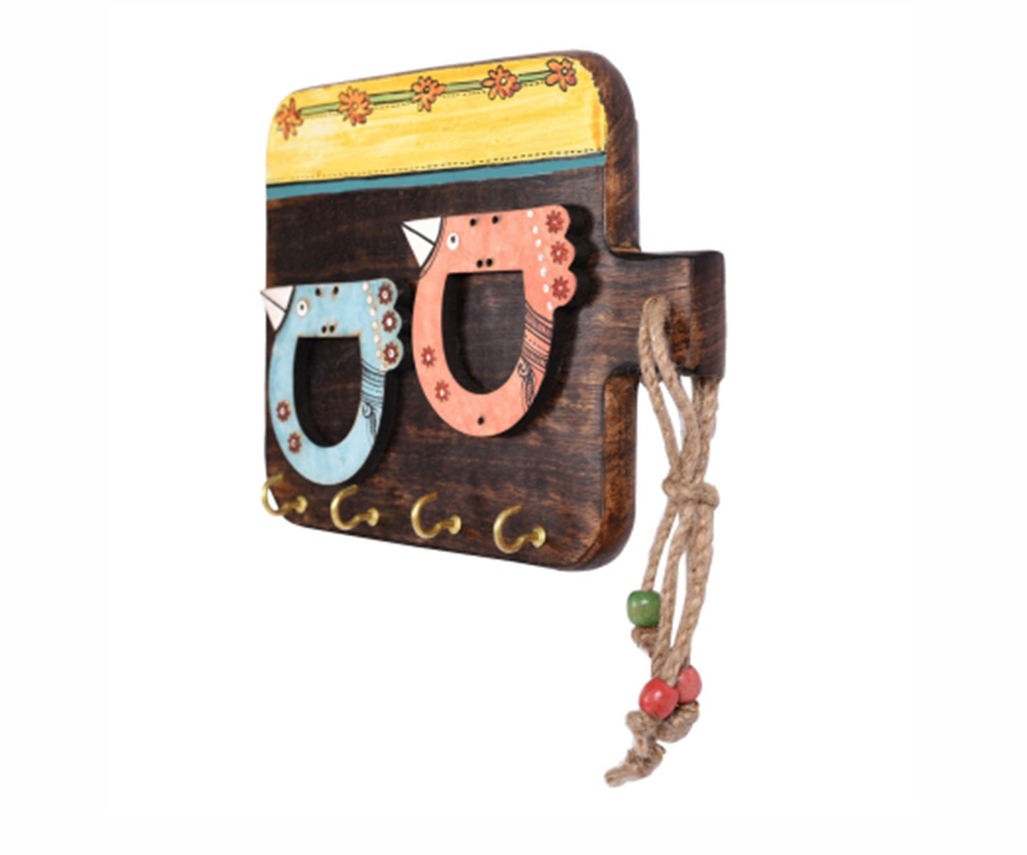 Udaipur Handicrafts Wood Two Bird Design Tribal Art Handcrafted Key Holder