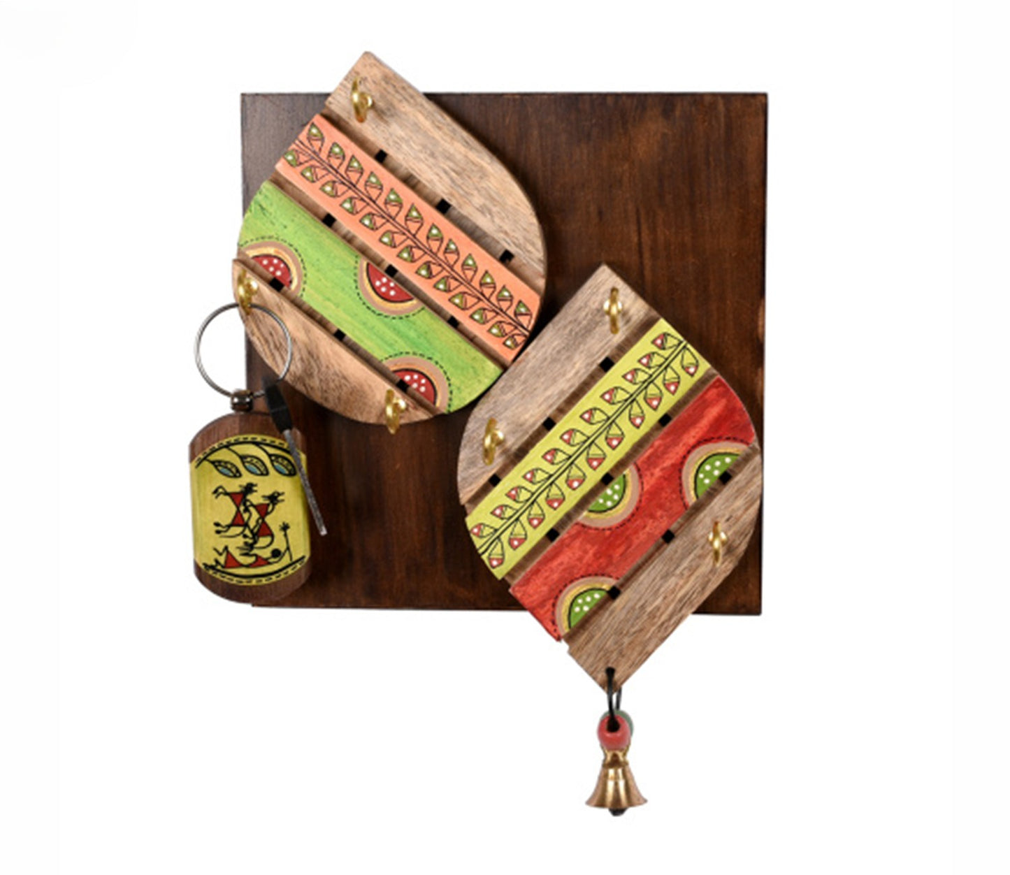 Udaipur Handicrafts Wood Multicolor Tribal Art Leaf Design Key Holder