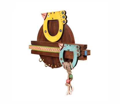 Udaipur Handicrafts Wood Tribal Art Bird Theme  Key Holder